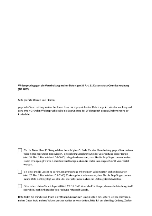 Bild vergrößern (Bild: Widerspruch gegen die Verarbeitung meiner Daten (barrierefrei))